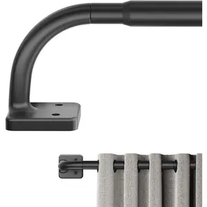 Curtain Rods for Windows 48 to 84, Blackout Curtain Rod Wrap Around Curtain Rod,5/8 Curtain Rod Telescoping Adjustable for Sliding Door Bedroom Kitchen RV, Black(32"-93")