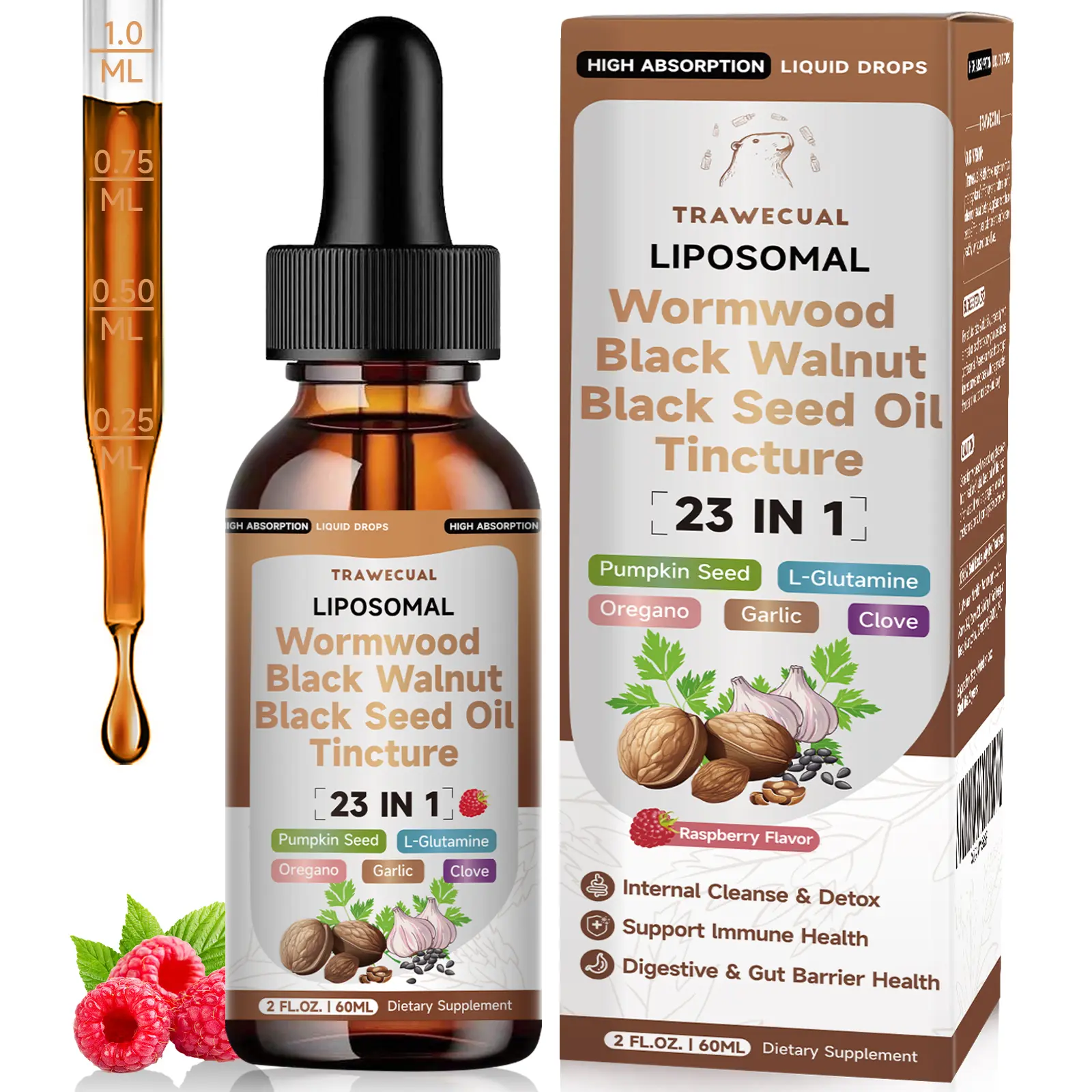 Natural Liposomal Cleanse Dietary Supplement Tincture - Wormwood, Black Walnut, Black Seed Oil, Pumpkin Seeds, Oregano - Gut Health Detox & Digestive Intestinal Support for Humans - Vegan Herbal Blend