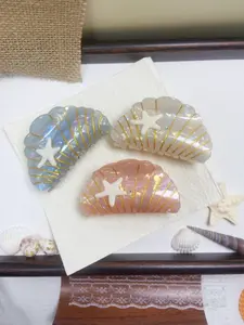 Cute Shell Starfish Hair Clip, Shell Design Acrylic Beach Ocean Style Accessory, Perfect for Women & Girls, Summer Vacation Daily Wear, Hair Claws