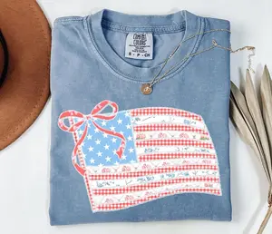 Comfort Colors Coquette 4th Of July American Flag T Shirt, Cottage Core Floral USA Sublimation Tee