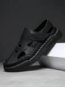 Men's Closed Toe Leather Fisherman Sandals, Summer Outdoor Travel Casual Shoes, Comfortable and Stylish Men's Footwear