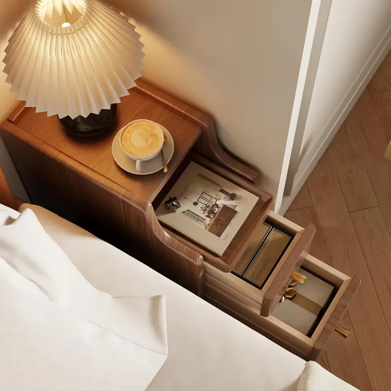 Small Solid Wood Nightstand - Walnut, Space-Saving Design