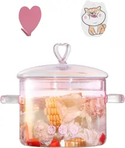 2L  Glass Simmer Pot, 2000ml/2.2Qt/68oz, Glass Pots for Cooking on Stove,Heart-shaped Lid,Heat Resistant,Oven Gas Electric Stove Dishwasher Safe for Potpourri Pasta Soups