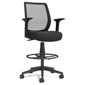 Staples Essentials Fabric Drafting Chair with Backrest and Footrest Black | Adjustable Height Ergonomic Drafting Stool for Standing Desk, Office, Studio and Workshop Use, Tall Task Chair for Standing Desks