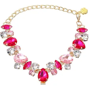 Pink Chain Dog Collar Bling Diamonds Cat Necklace Crystal Glitter Dog Chain Adjustable Rhinestone Collar for Small Medium Pets Cats Dogs Kitten Puppy Cute Dazzling