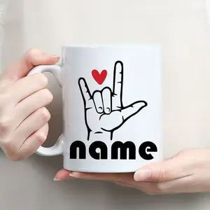 2026  1pc Personalized Heart Hands Cup - Custom Name, Add Your Name, Ceramic Coffee Mug & Cup for Hot/Cold Drinks, Birthday, Anniversary, Valentine's Gift - Ideal for Home, Office, or Couples Use, Heart Mug, Home Drinkware, Simple Design, Reusable Drinkwa