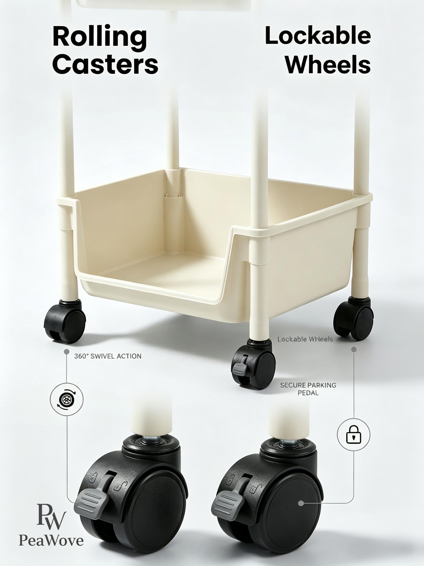 PeaWove Multifunctional Multi-Layer Plastic Storage Cartwith Wheels, Layered Shelf Organizer for BedroomKitchen Bathroom Living Room, AdjustableStanding Shelf Suction Cup Sponge Holder for Kitchen Sink semiannual sale 2026 easy install kit glove clip cas