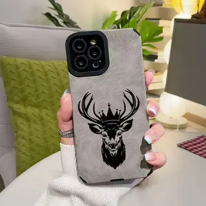 A phone case with creative crown deer design pattern, TPU + leather shockproof full protection case, suitable for iPhone 17/16/15/14/13/12/11 PRO MAX PLUS AIR XS and PROMAX, an ideal gift for friends and family, QBJKTP231