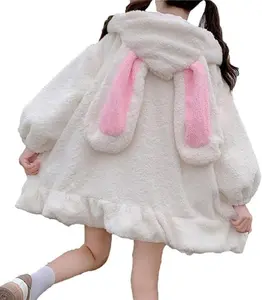 Imily Bela Kawaii Anime Bunny Ear Hoodies For Women Sweet Lovely Fuzzy Fluffy Rabbit Sweater Tops Cosplay Jacket Coats