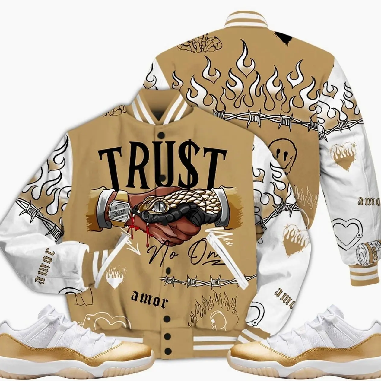 Low Mother Day 11s Outfit Varsity Jacket, Trust No One Graphic Streetwear Sneaker Color Match Shirts