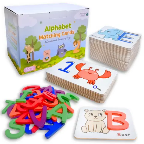 Montessori Alphabet & Numbers Matching Game Educational Learning Toys for Kids with Colorful Flashcards and Motor Skills Support