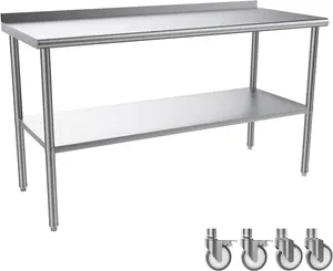 ROVSUN 60'' x 24'' Stainless Steel Table for Prep & Work,Commercial Heavy Duty Worktables & Workstations, NSF Metal Table with Wheels for Kitchen, Restaurant,Home,Hotel