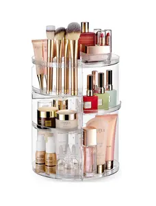 360 Rotating Makeup Organizer, Adjustable Cosmetic Carousel Storage, Large Capacity Acrylic Vanity Organizer with Multi-Layer Shelves for Bathroom Dresser Countertop