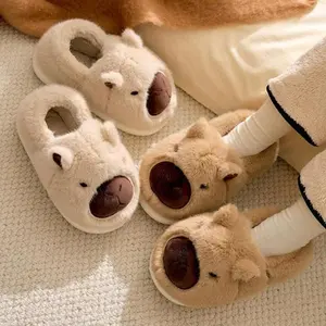 New Winter Collection of Closed-Eye Bear Bags And High-Top Slippers, Perfect for Home Use. These Soft And Comfortable Slippers Are Warm And Thick, Featuring a Cute Cartoon Capybara Design