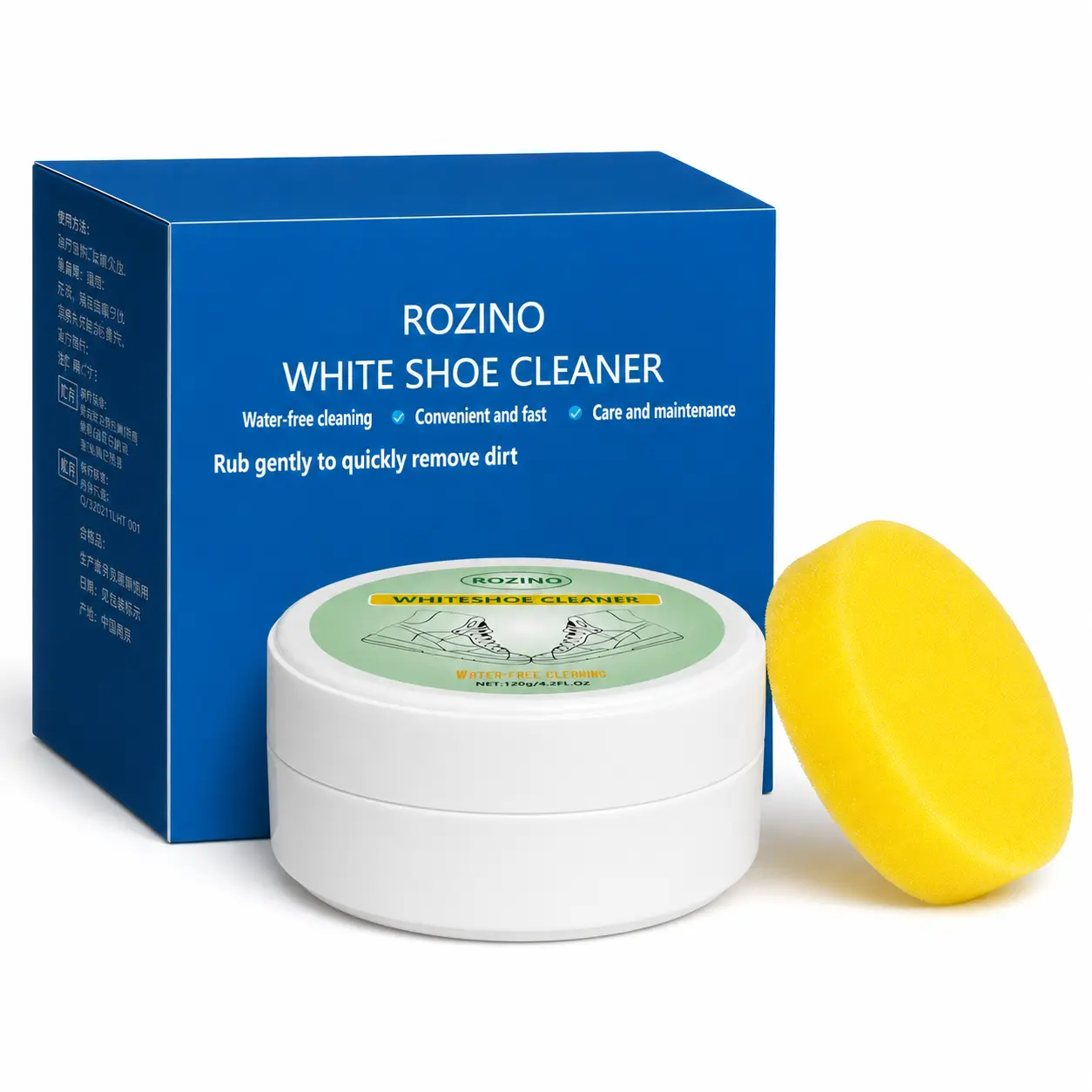 ROZINO White Shoe Cleaner Paste with Sponge - No-Rinse Surface Clean Kit, Back-to-School Sneaker & Leather Upholstery Household Cleaner