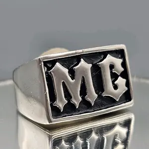 MC Mens Biker Ring Stainless Steel Black Backround Motorcycle Size 11 Male
