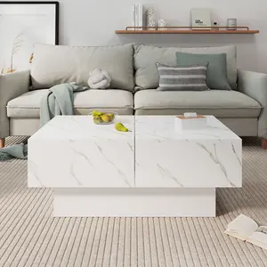 Double push and pull stone white coffee table extendable table top Hidden storage Adapt to multi-style living room Practical and beautiful coexist desk hotel  style  desk  office coffee  table coffee  tables