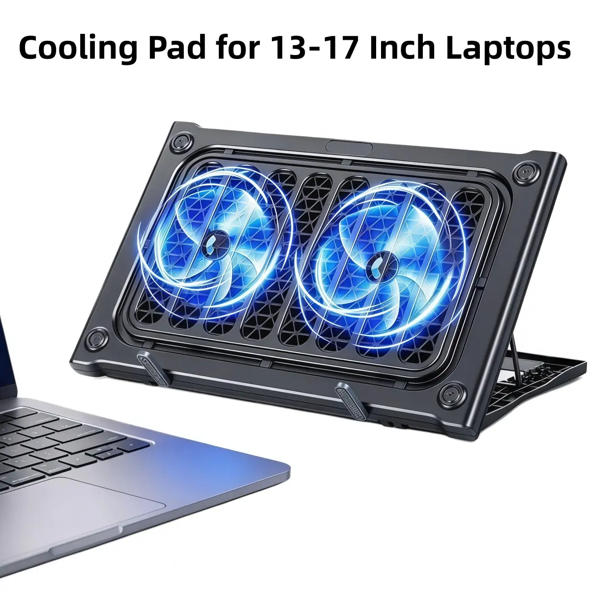 13-17 Inch Laptop Cooling Pad, Ultra Quiet Fans 4-23dB, 6-Height Adjustable Notebook Cooler with Stepless Speed Control, Dual USB Ports, Ergonomic Laptop Stand for MacBook Dell Lenovo ASUS Samsung Laptop, Gaming Laptop Cooler