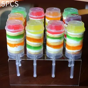 5pcs Cake Explosion Tubes - Durable Plastic Dessert Jars with Push-up Ice Cream Design lids Bases & Sticks - A Perfect Decorative Touch for Weddings Birthdays & Christmas Celebrations