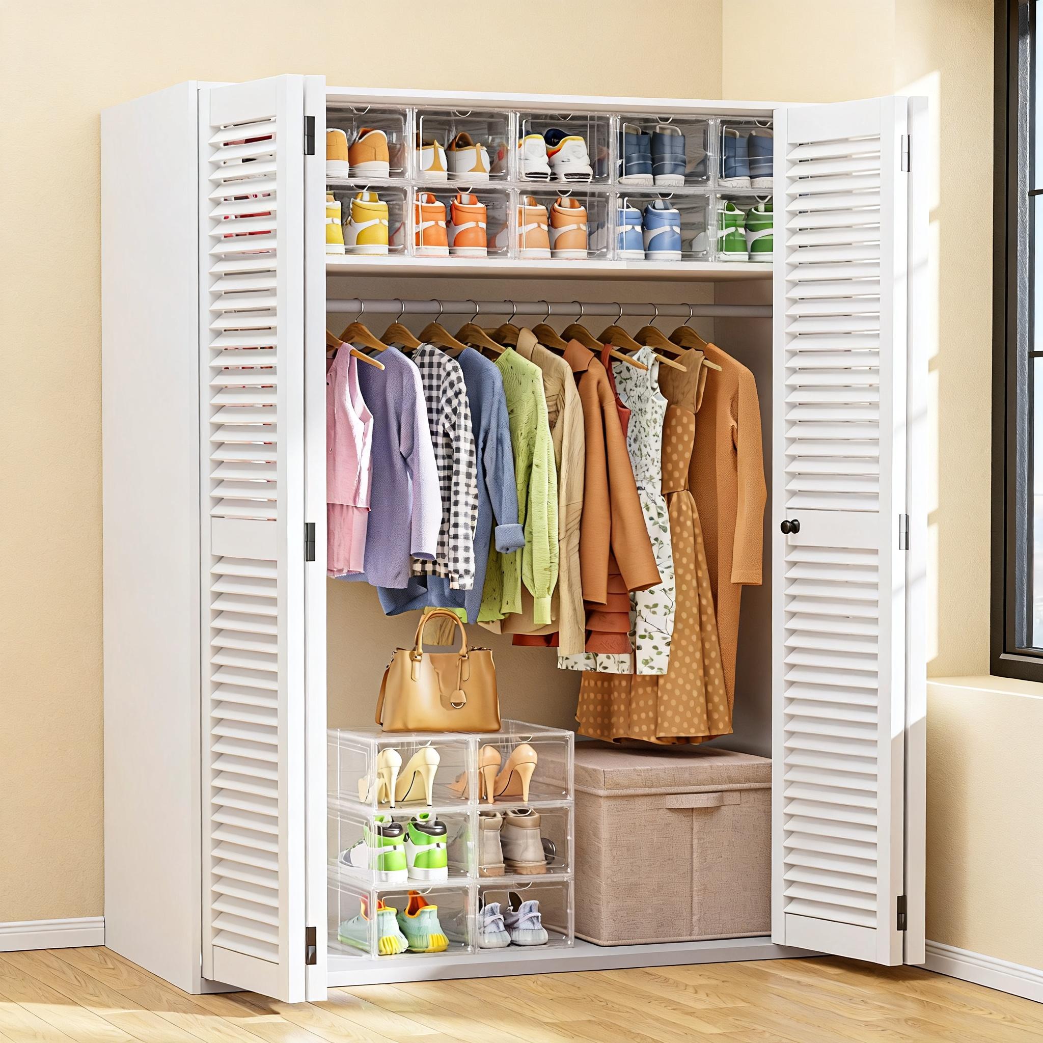 12 Pack Clear Black Shoe Storage Boxes, Stackable Plastic Shoe Organizer with Drop Front Door, Transparent Sneaker Storage Cases for Closet, Space Saving Shoe Containers for Men and Women, Foldable Shoe Box Organizer for Home