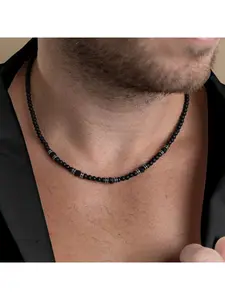 Minimalist Men's Black Stone Choker, Matte Onyx Beaded Necklace for Everyday & Streetwear
