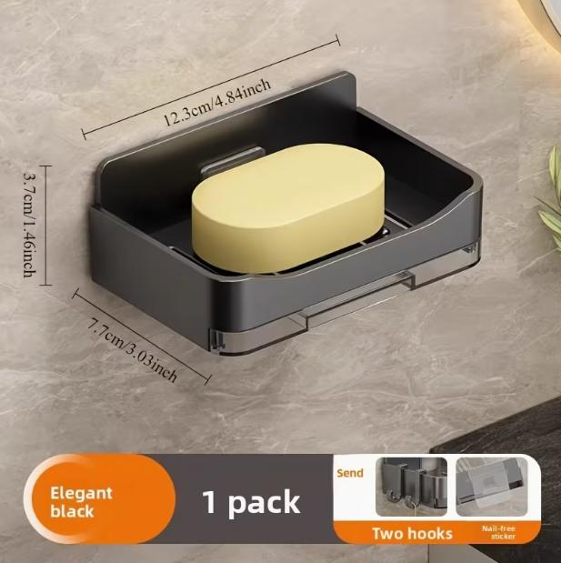 Wall-Mounted Soap Dish with 2 Soap Trays and Chain Hook - Durable Plastic Bathroom Organizer, Space-Saving Modern Design, Suitable for Shower or Sink Area, Bathroom Organization and