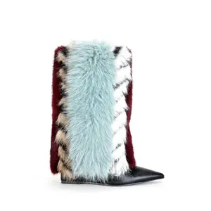 BRIASH-BLUEMULTI FAUX FUR WEDGE BOOTIE BRIASH-BLUEMULTI FAUX FUR WEDGE BOOTIE