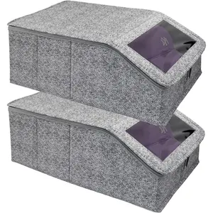 Stackable Hat for Baseball Caps, Holds up to 30 Caps with Cardboard, Hat Organizer for & Men, 2 PCS Hat Boxes for Closet, Spotted Gray