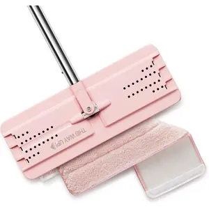 Flat Mop, Microfiber Mop for Floor Cleaning and Wall Cleaner, 60" Long Handle with Flexible 13" Flat Head with a Microfiber Mop Pad - Pink