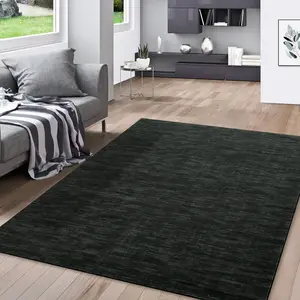 Black Washable Rug Modern Solid Rug Low Pile Non Slip Rug Soft Stain Resistant Rug Entryway Rug Kitchen Rug for Living Room Bedroom Bedside Office Dining Room