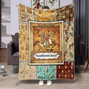 Western Themed Blanket, 1 Count Colorful Soft Throw Blanket, Air-conditioned Room Blanket, Warm Nap Blanket for Home Office Travel Camping
