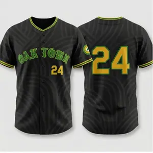 Oak Town 24 Custom Baseball Jersey Black Green Gold Button Up Sports Shirt Personalized Number Athletic Fan Apparel Double Sided Unisex Game Day Baseball Clothing
