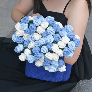 Handmade Knitted Blanket, Soft Wool Thread, Full Flower Shape, Plush Warm, Decorative Bouquet, Home Sofa Bed, Romantic Gift, Rose Bouquet Blanket, Handmade Crochet Blanket