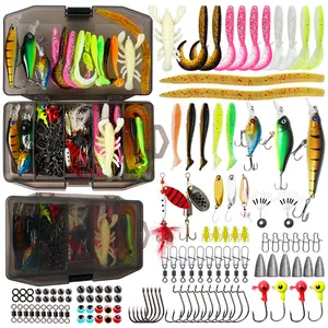 120 Pcs Fishing Equipment Lures Kit - Lifelike Soft Baits, Metal Spinners, and Jig Heads Tackle Set for Bass, Trout, Freshwater & Saltwater Fishing