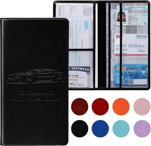 Registration and  Card Holder for Women Men, Black Glove Box Paperwork Organizer with  Buckle for Easy Access and Protect Documents and Various Cards in
