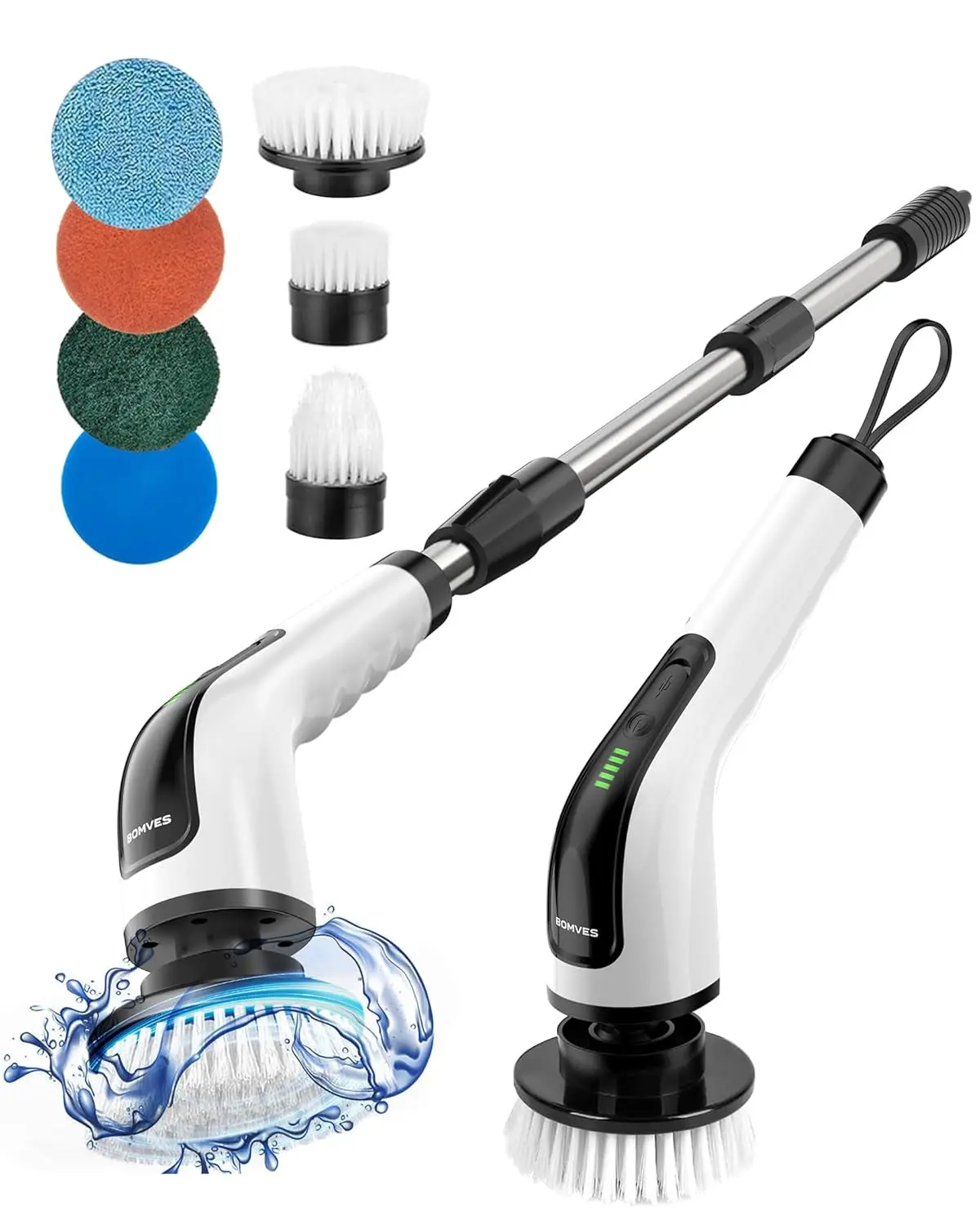 PowerSpin Cordless Electric Scrubber — 4 Brush Heads, 90-Minute Runtime