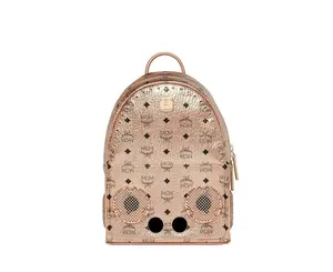 Pre-owned MCM Coated Canvas Backpacks Men's Wizpak Champagne Gold Visetos Studded Speaker Small Backpack