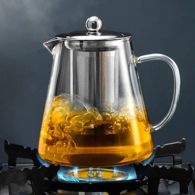 Elegant Floral Thickened Clear Glass Teapot with Stainless Steel Infuser - Heat Resistant, Dishwasher Safe - Perfect for Home Kitchen Tea Brewing on Gas Stoves Glass Tea Kettle Tea Pot With Infusers For Loose Leaf Tea Pot