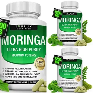 （Flash Sale 3 bottles）Toplux Nutrition Moringa Capsules 1200mg, Pure Organic Moringa Leaf Powder Supplement, Supports Immune System & Digestive Gut Health, Non-GMO, 90 Vegetarian Capsules Dietary Edible Fitness Natural Vitamins