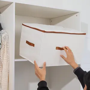 15L Cotton Linen Storage Box with Zipper Dust Cover, Foldable Clothes Organizer, Bedroom Dormitory Toy Snack Container, Moisture-Resistant Decorative Storage Box