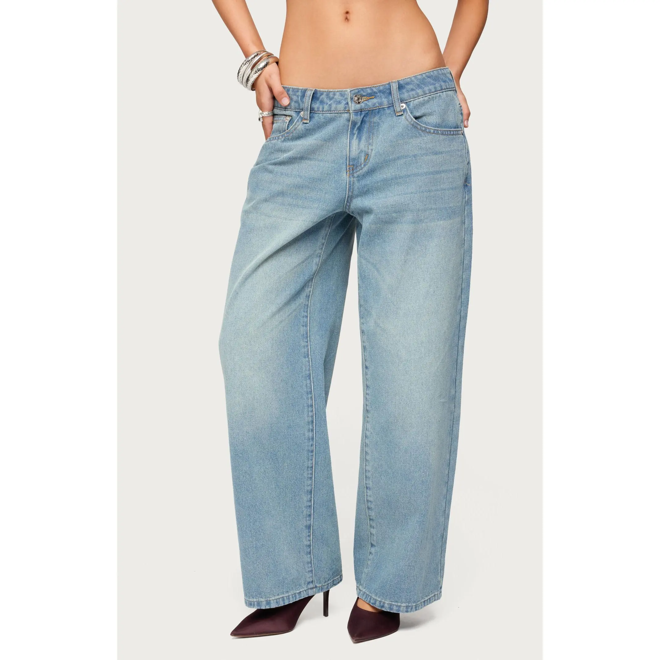 Edikted Women's Petite Raelynn Washed Low Rise Jeans Edikted Women's Petite Raelynn Washed Low Rise Jeans