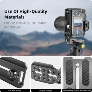 Aluminum Alloy Universal Camera L Bracket, Quick Release L Plate, 1/4 Inch Screw, Vertical Video Compatible, Expandable External Lighting Device