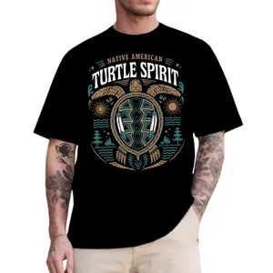 Native American Turtle Spirit T-Shirt, Indigenous Symbol Graphic Tee, Tribal Nature Totem Shirt, Spiritual Animal Streetwear, Fashion Cotton, Full Colors, Full Sizes, For Men, For Women Top Womenswear Unisex Tshirt