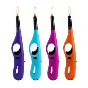 Navpeak Utility Kitchen Lighter Multipurpose 8.07'' Long Lighter with Safety Lock Butane Gas Refillable Lighters for Candle Stove Fireplace BBQ Grill, 4 Pack (Butane Included)