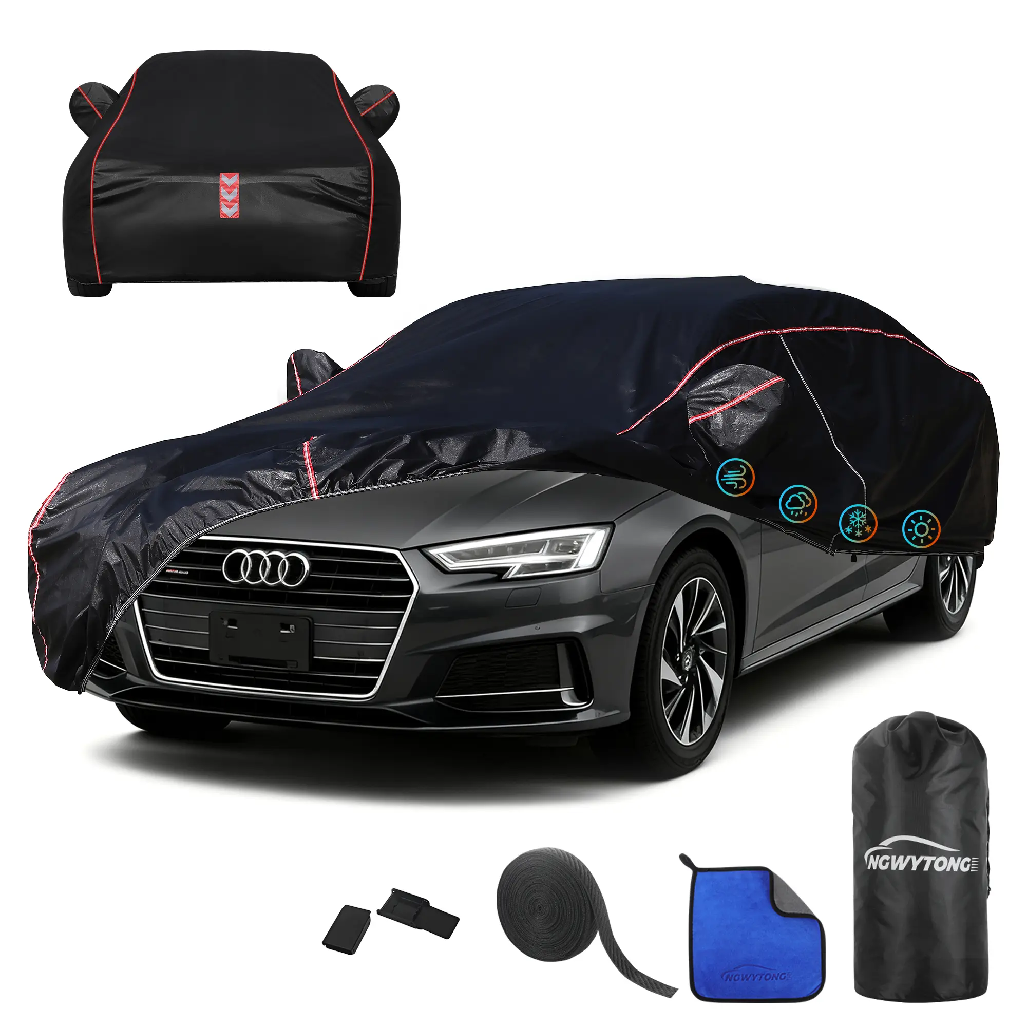 Car Cover for Audi A4 2004-2024,All-Around Fastening 60s Quick-Install, 4 Upgrades for Car Cover Waterproof All Weather, Cars Accessories Waterproof Full Exterior Cover Weather Car Cover Car Cover Custom Fit