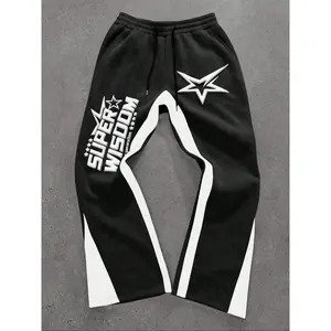 Trendy Loose Fit Sweatpants, American Street Style, Star Letter Geometric Design, Casual Fall Winter Joggers
