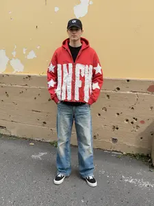 Y2K Graphic Zip Up Hoodie OversizedStreetwear Pullover Sweatshirt UnisexHip Hop Casual Graffiti Print Jacket