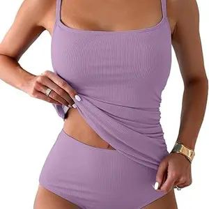 Women's Swimsuit Tankini Tummy Control Bathing Suits Two Piece Full Coverage Slim Swim Suits with High Waisted Bottom tankini  suit Activewear