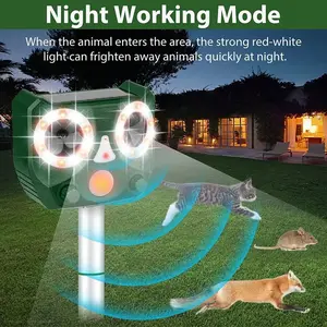 Solar-Powered Ultrasonic Animal Repeller, Rechargeable Motion Activated Outdoor Bird Deterrent, Protects From Deer Squirrels Cats Raccoons Birds