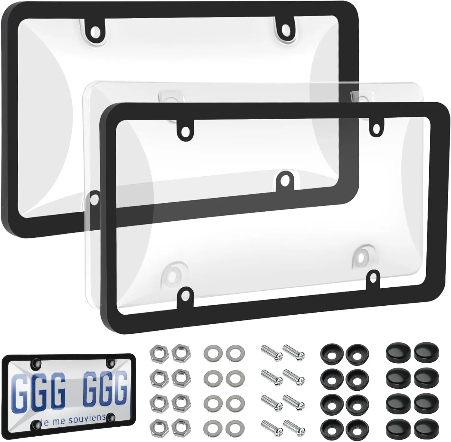 License Plate Covers, 2 Pack License Plate Protector and Frames Combo, Plastic Car Front/Rear License Plate Covers ith Screws Caps, Universal Car Accessories for Most Cars